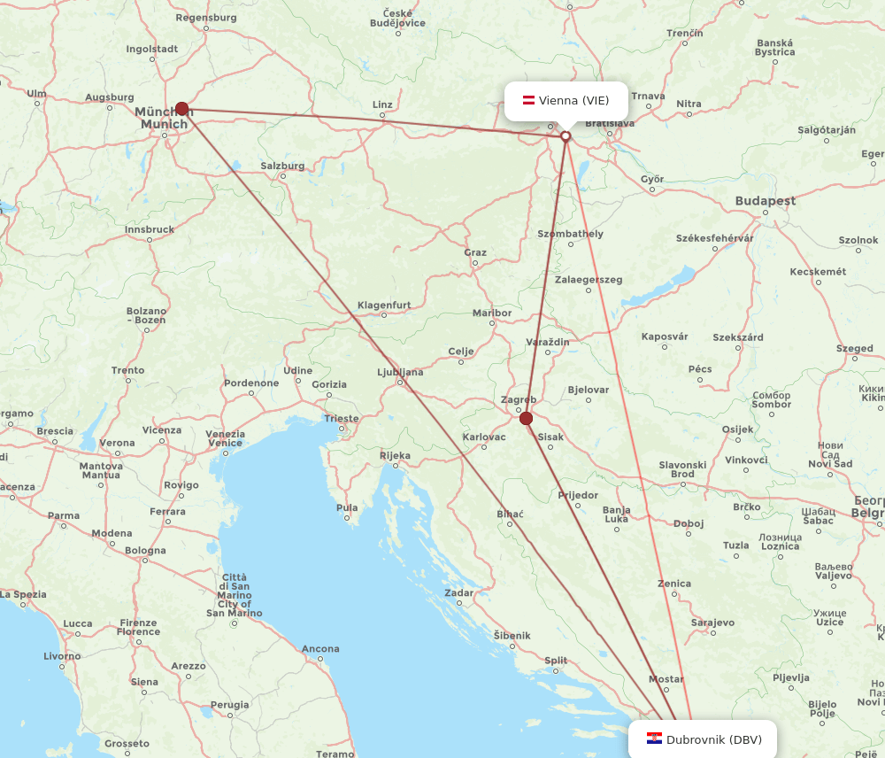 DBV-VIE flight routes