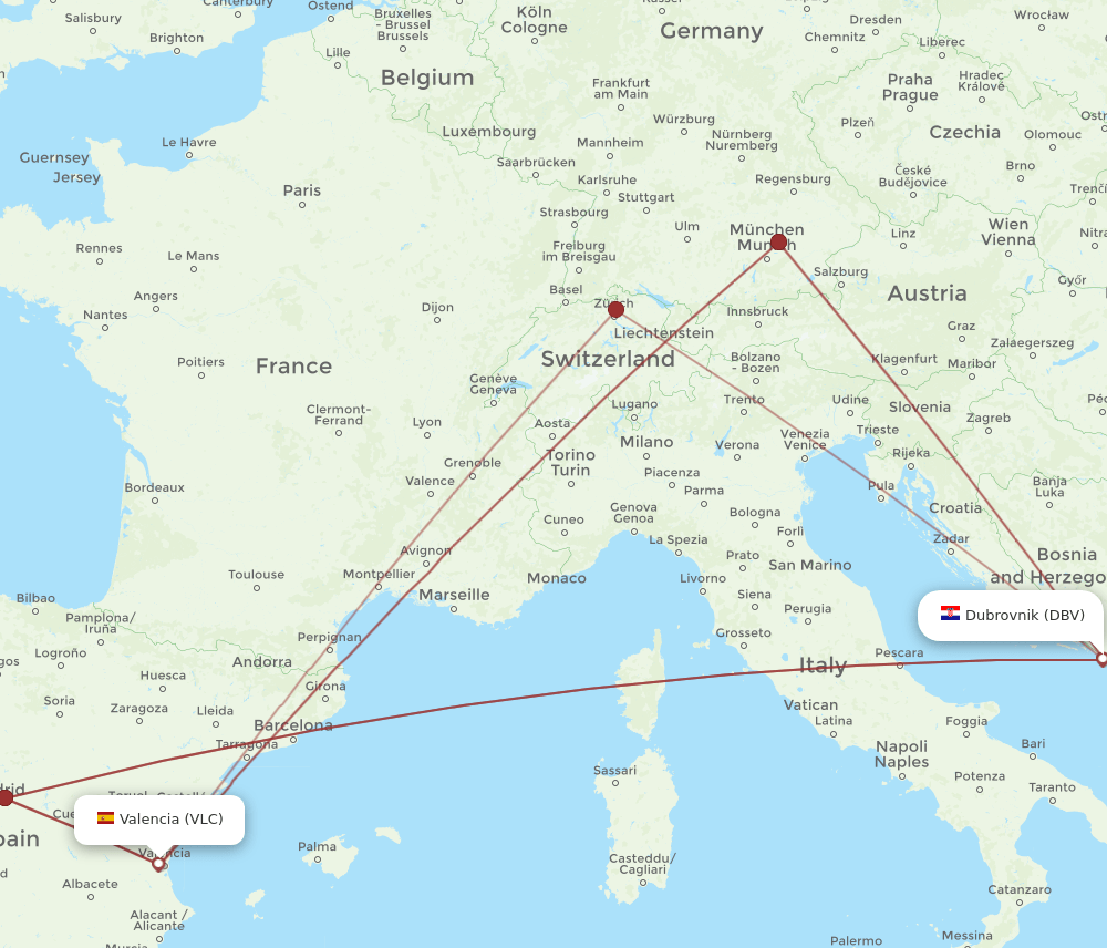DBV-VLC flight routes
