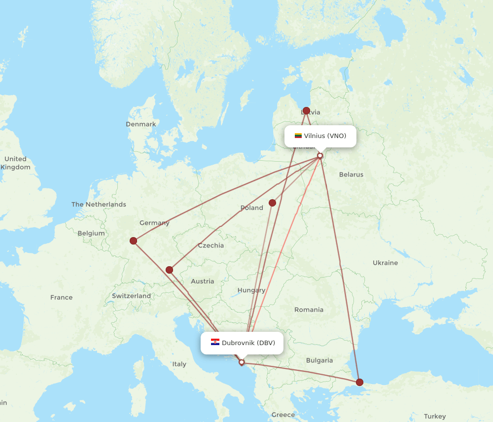 DBV to VNO flights and routes map