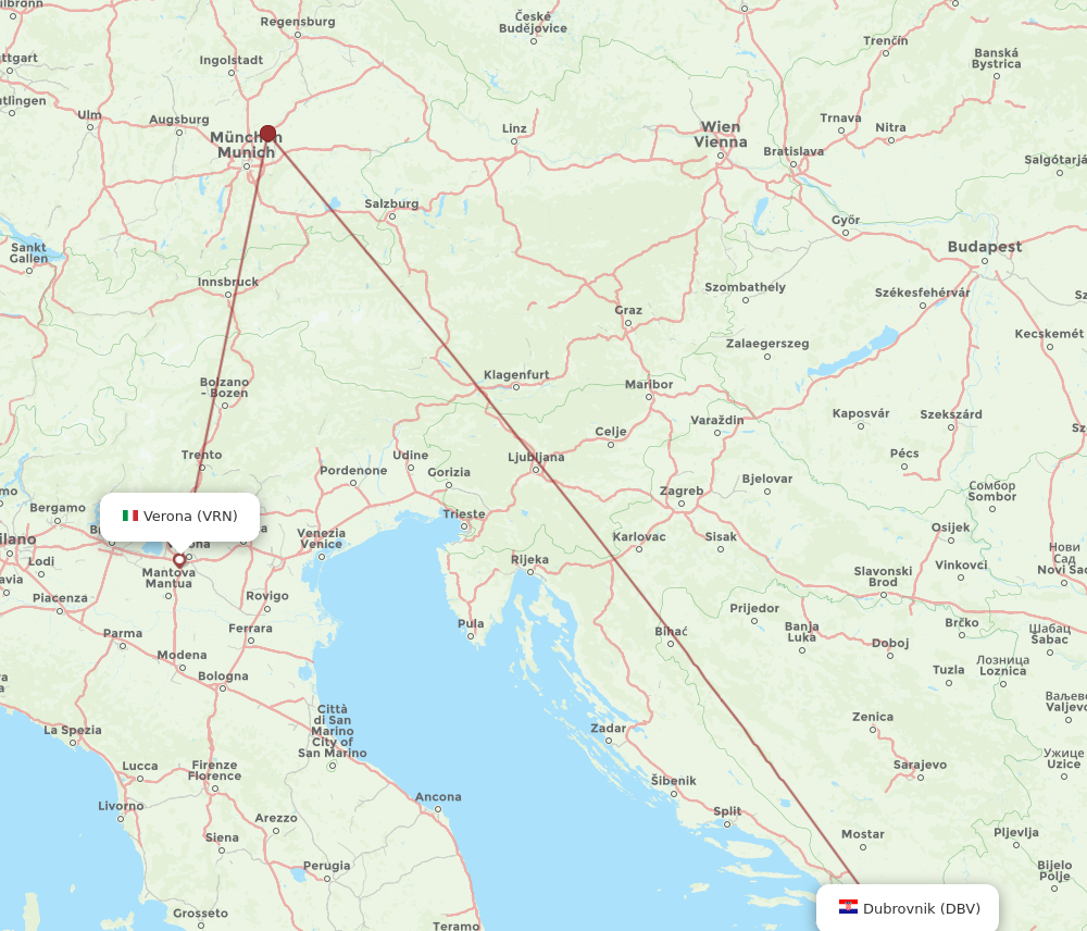 DBV to VRN flights and routes map