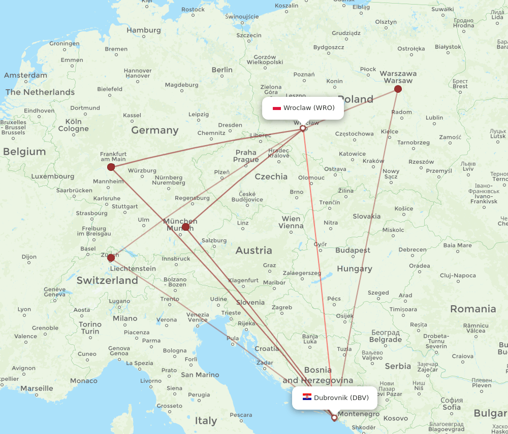 DBV-WRO flight routes