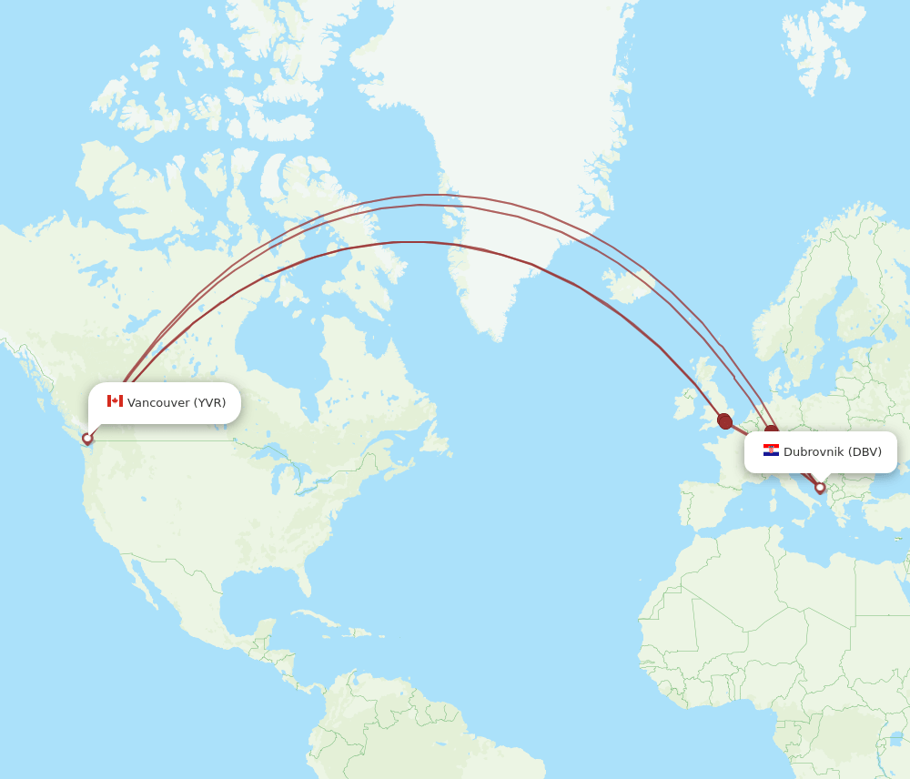 DBV-YVR flight routes