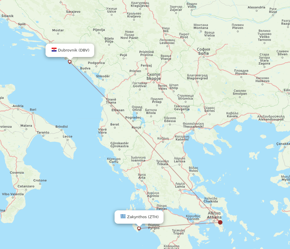 DBV to ZTH flights and routes map
