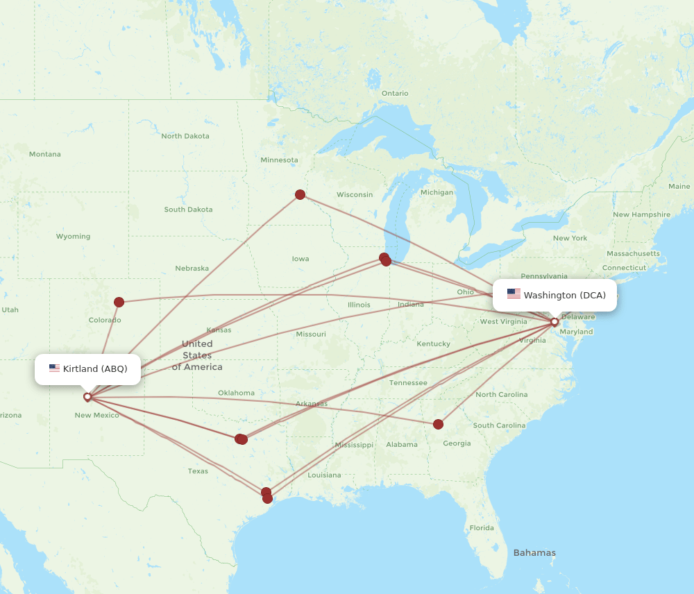DCA-ABQ flight routes