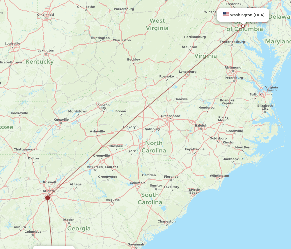 DCA to ABY flights and routes map