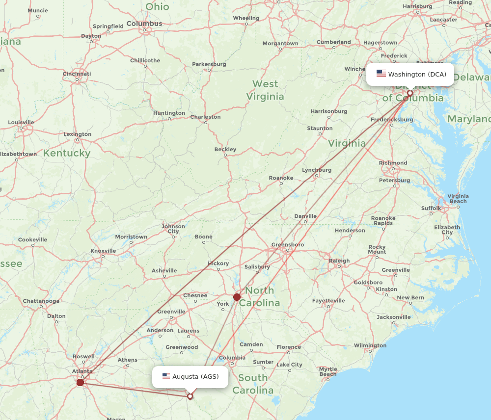 DCA-AGS flight routes