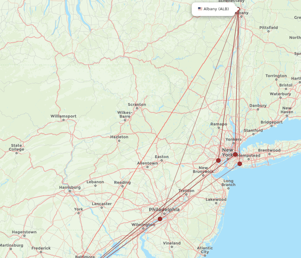 DCA-ALB flight routes