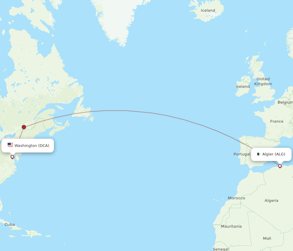 DCA to ALG flights and routes map