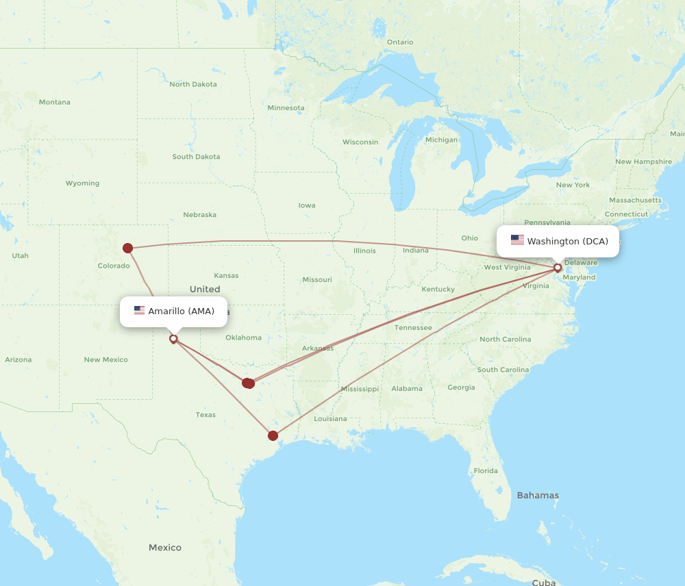 DCA to AMA flights and routes map