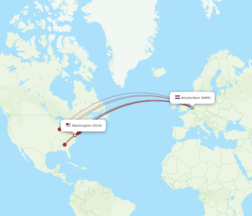 DCA-AMS flight routes