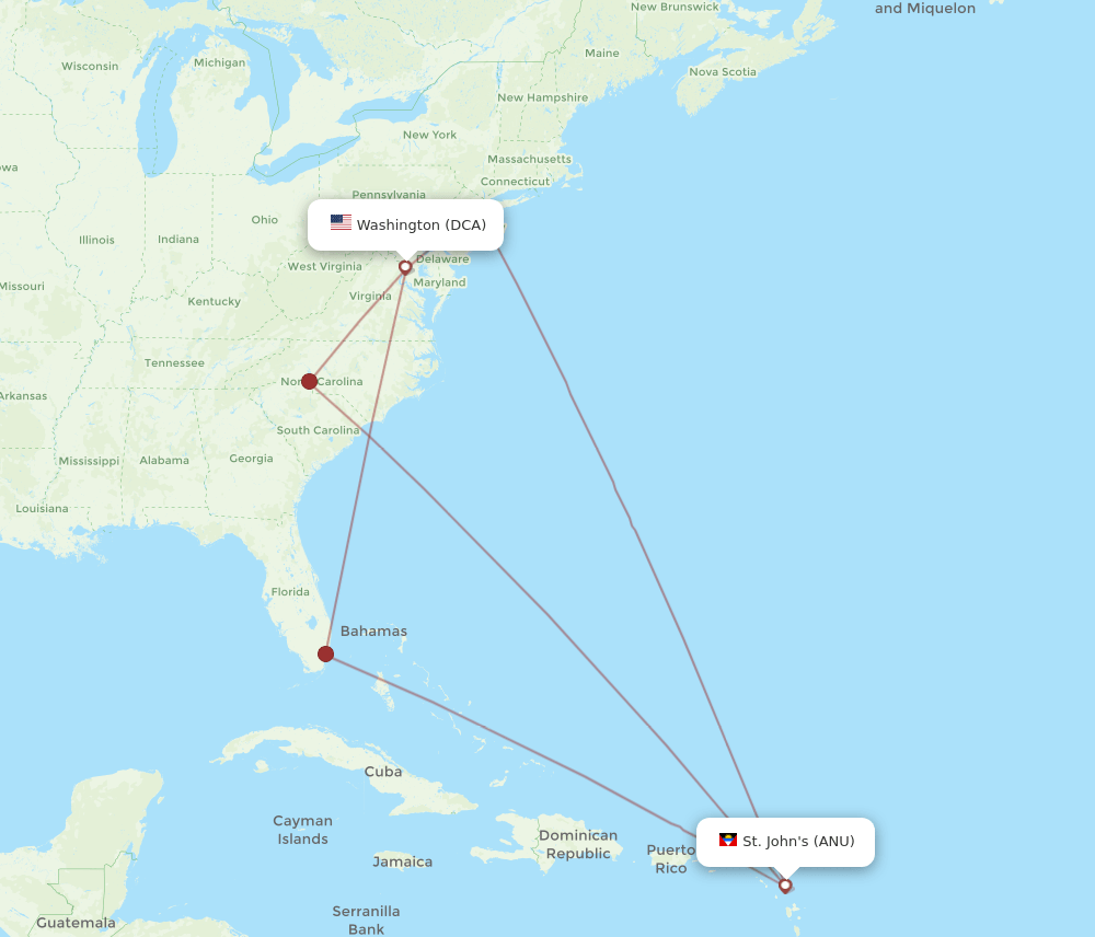 DCA-ANU flight routes