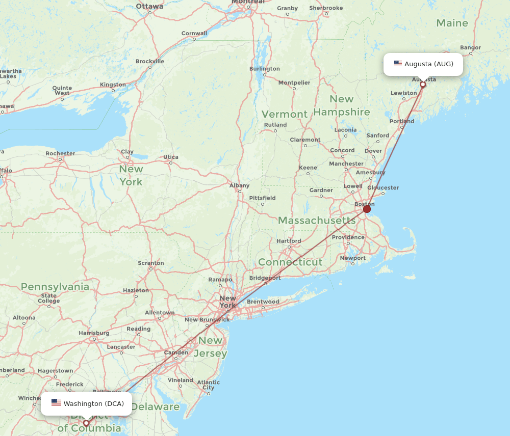 DCA-AUG flight routes