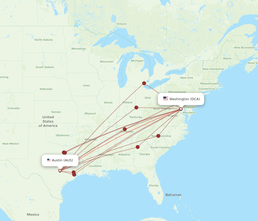 DCA-AUS flight routes