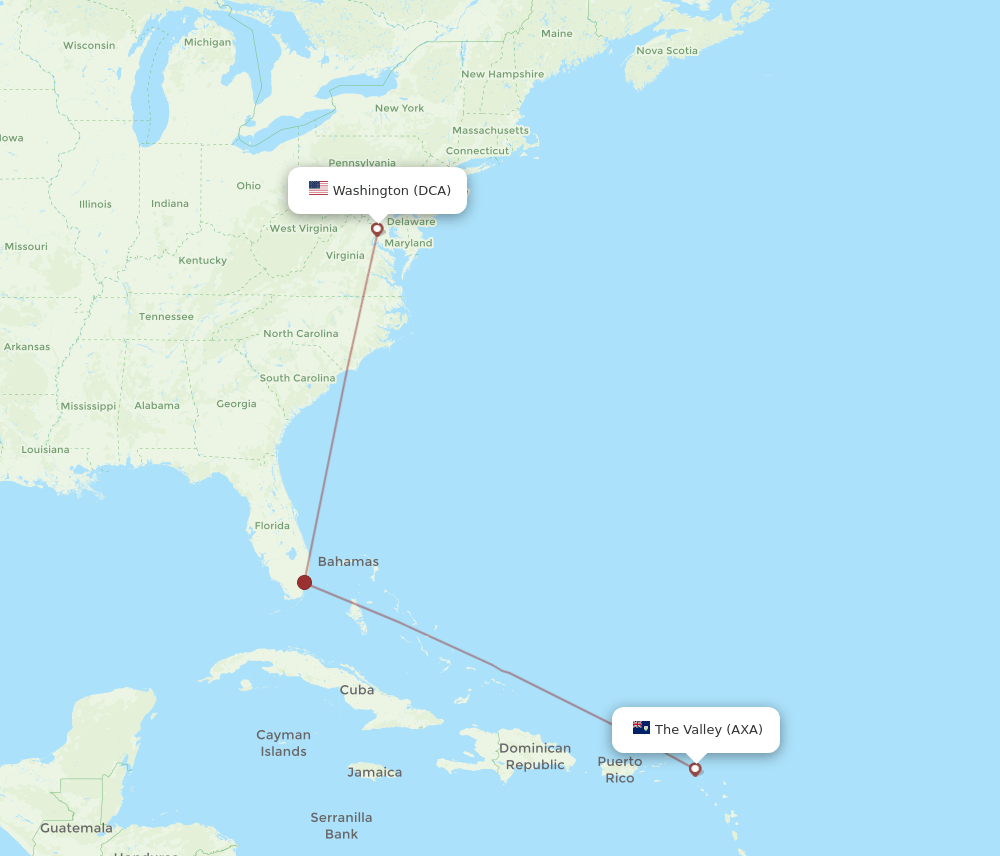 DCA to AXA flights and routes map