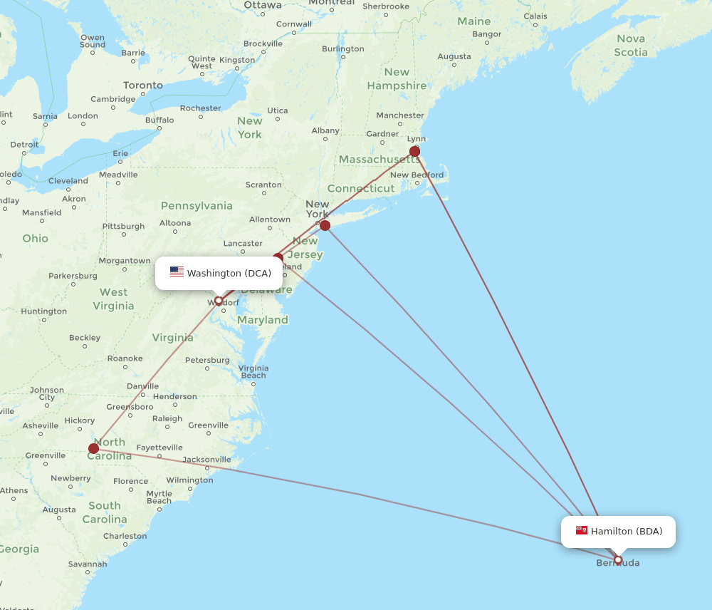 DCA-BDA flight routes