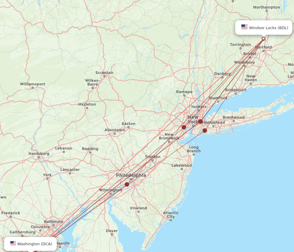DCA-BDL flight routes