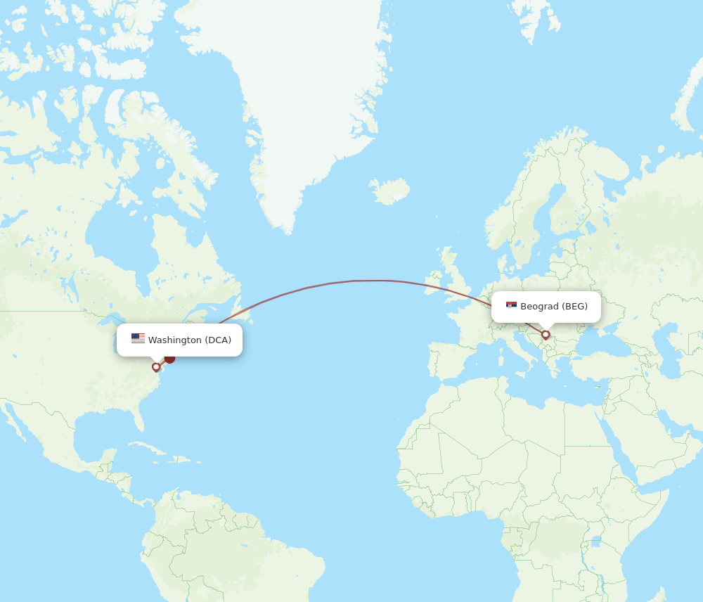 DCA-BEG flight routes