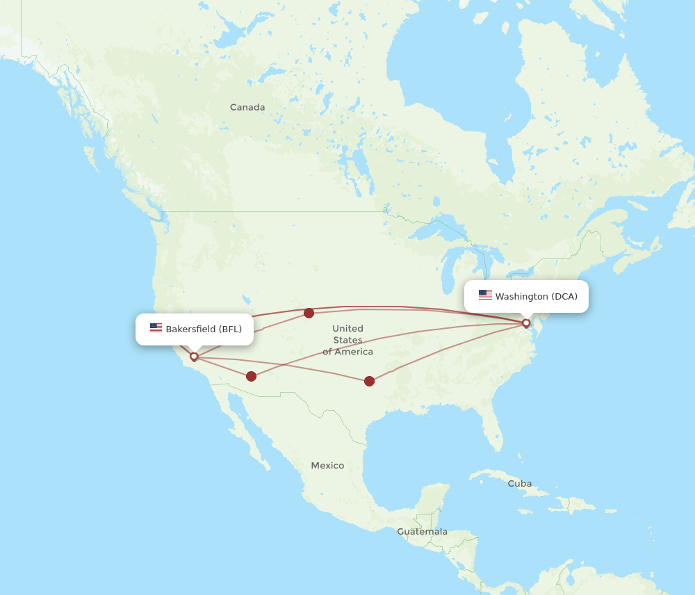 DCA-BFL flight routes