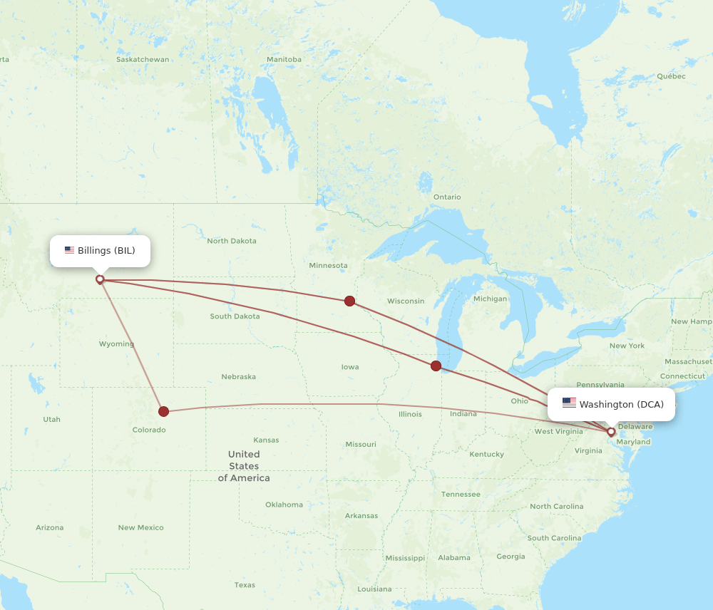 DCA-BIL flight routes