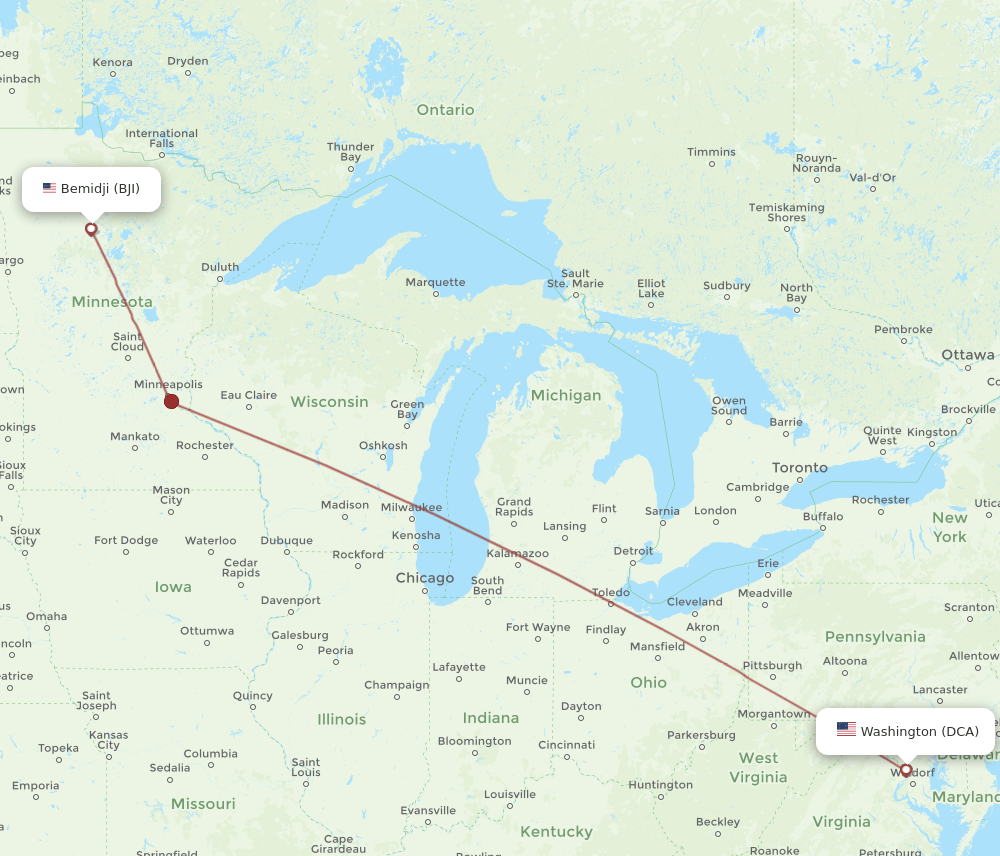 DCA-BJI flight routes