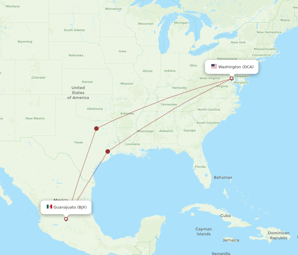 DCA-BJX flight routes