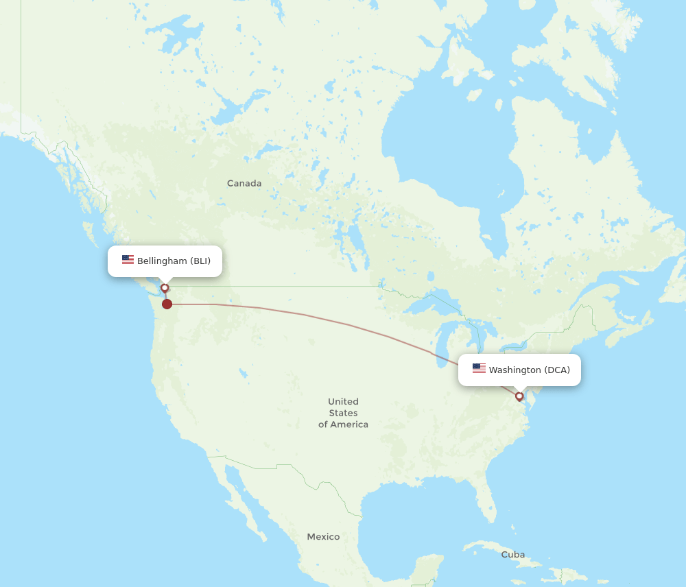 DCA to BLI flights and routes map