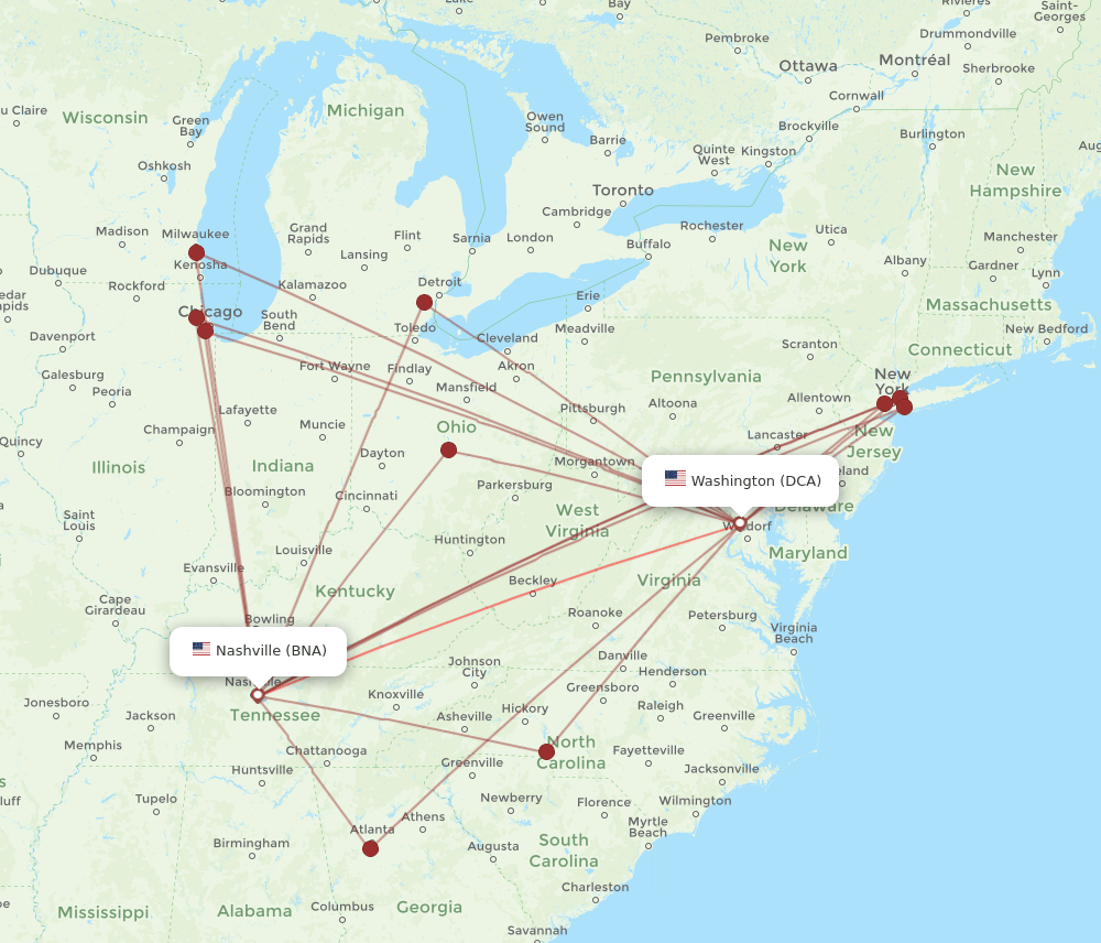 DCA-BNA flight routes