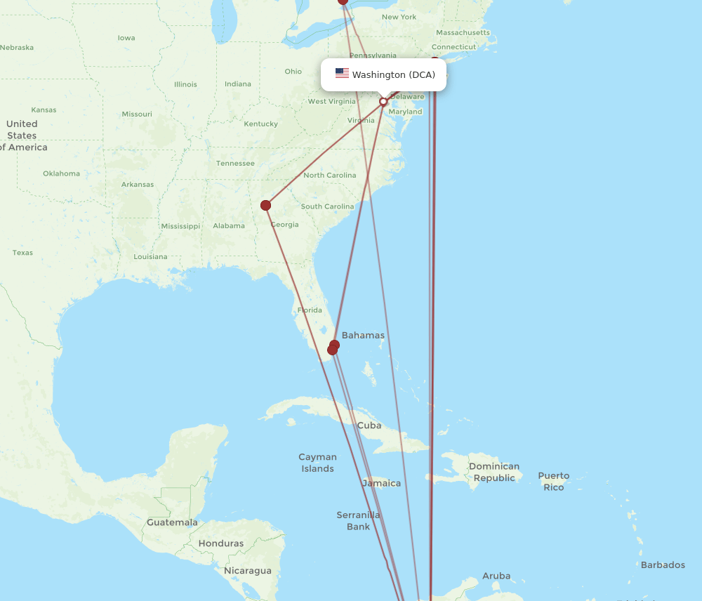 DCA to BOG flights and routes map