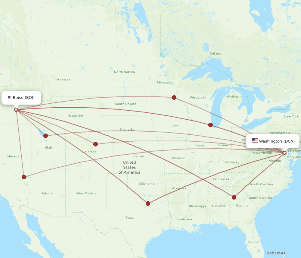 DCA-BOI flight routes