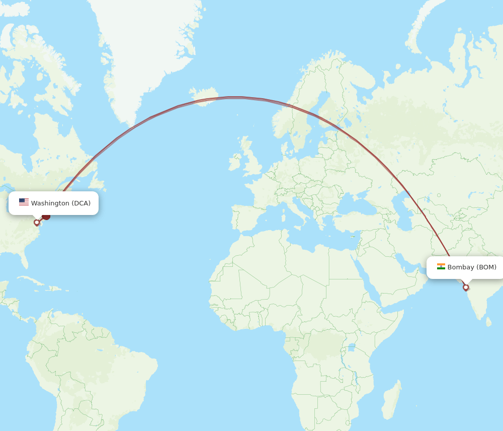 DCA-BOM flight routes