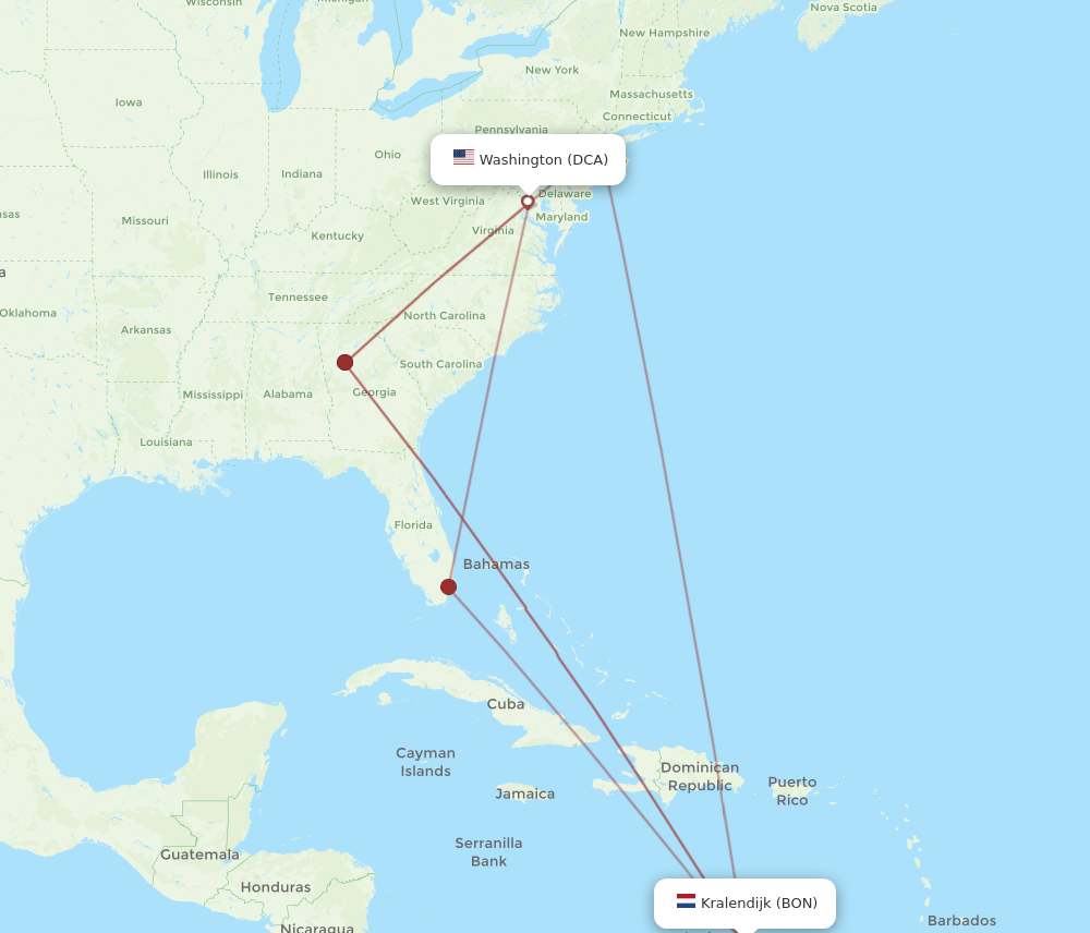 DCA-BON flight routes