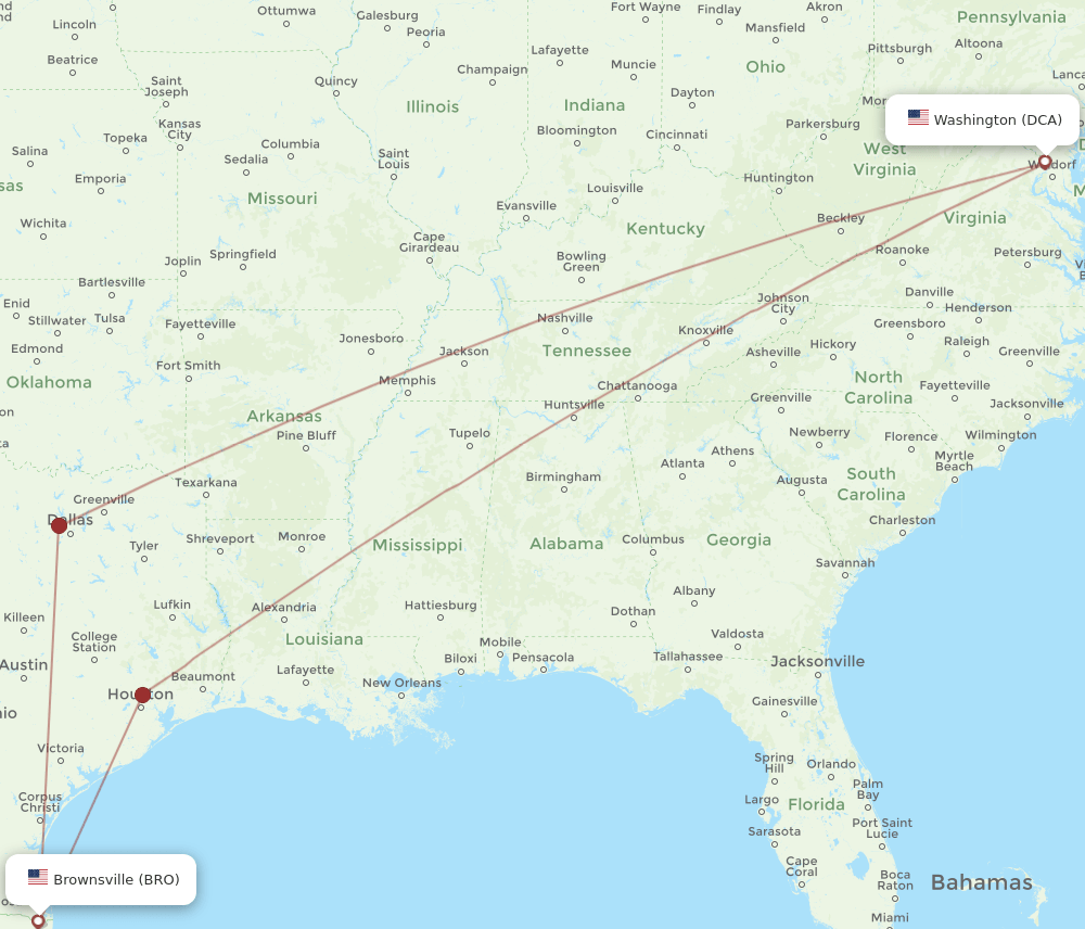 DCA-BRO flight routes