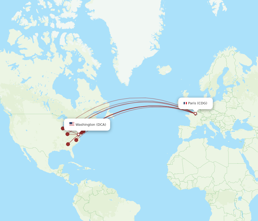 DCA to CDG flights and routes map
