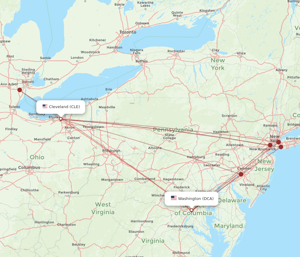 DCA-CLE flight routes
