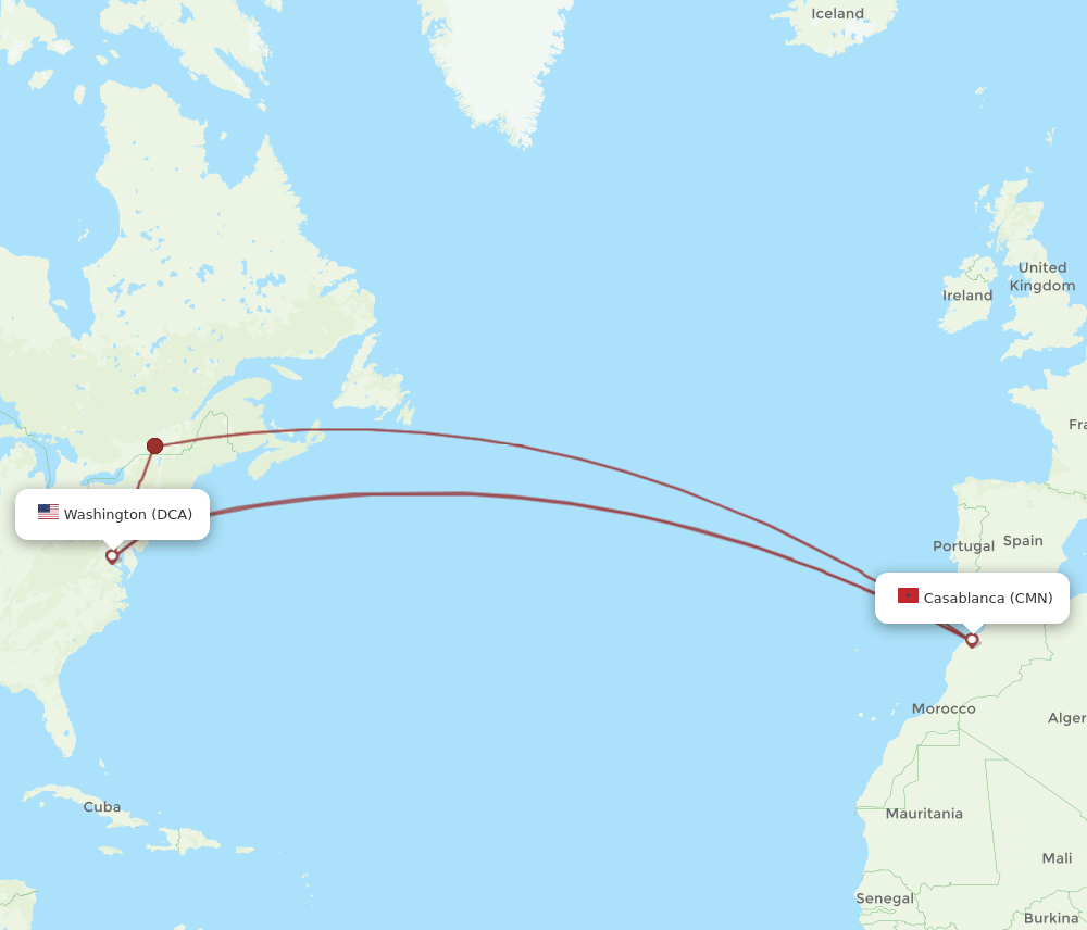 DCA to CMN flights and routes map