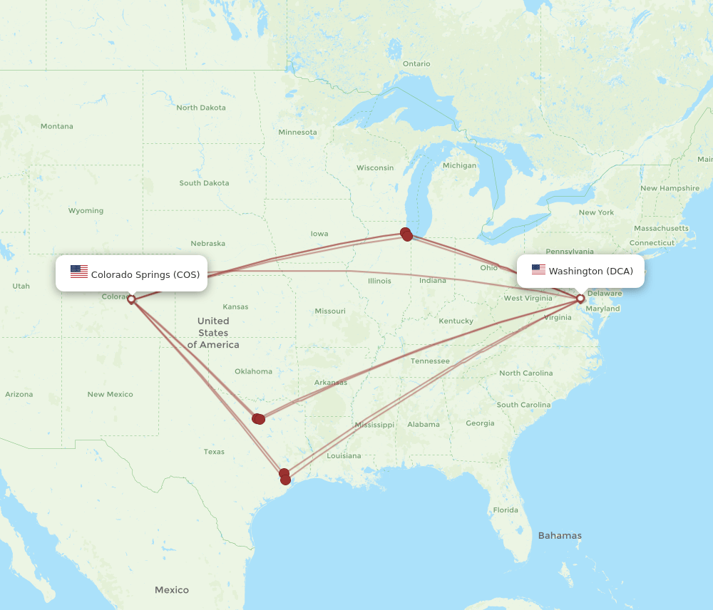 DCA to COS flights and routes map