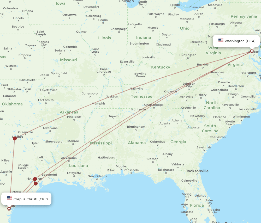 DCA-CRP flight routes