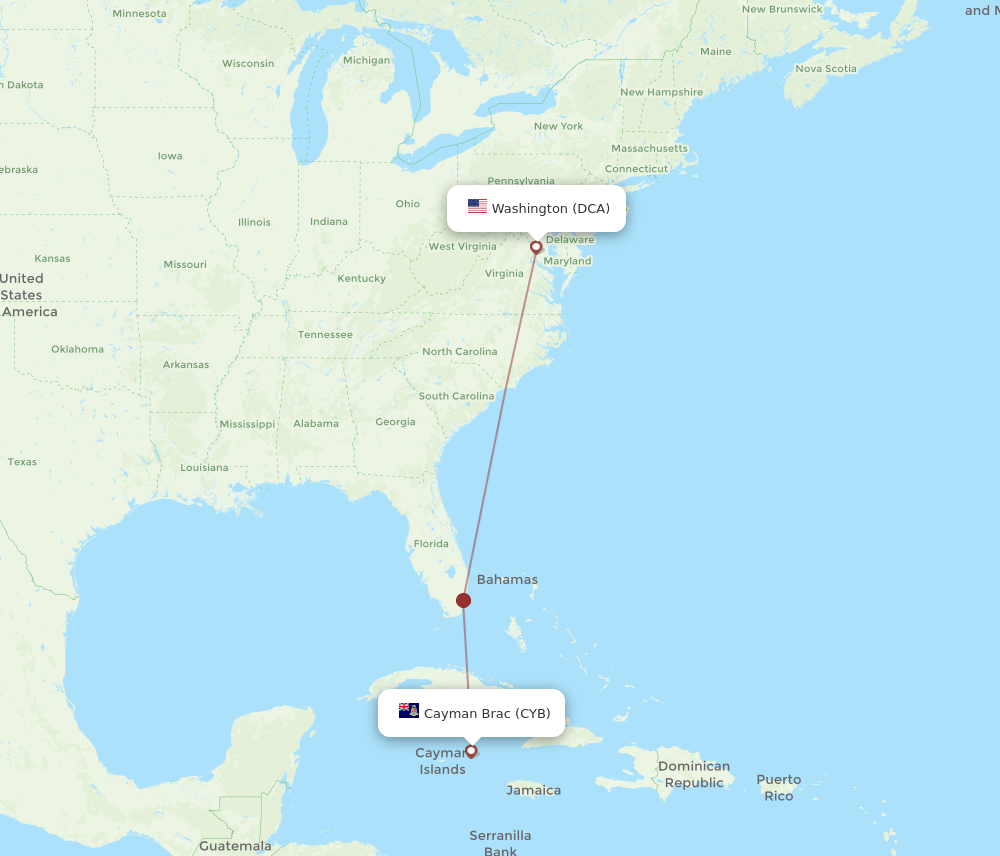DCA-CYB flight routes
