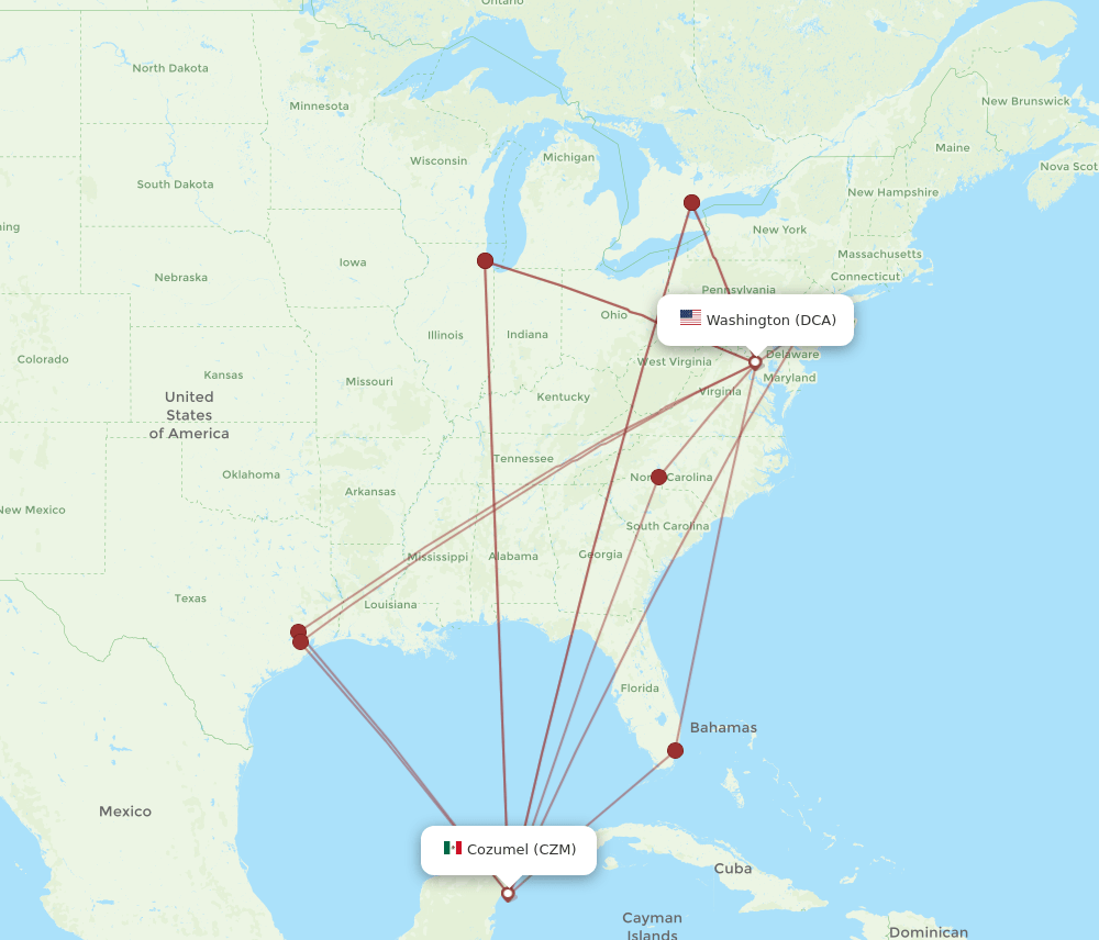 DCA-CZM flight routes