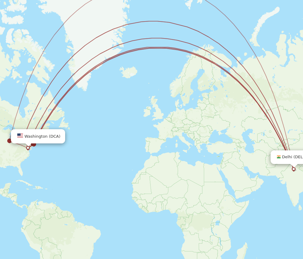 DCA to DEL flights and routes map