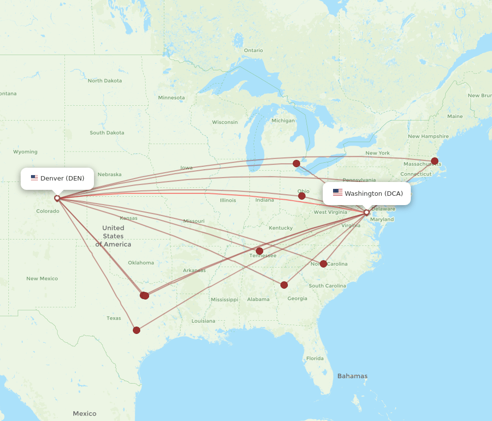 DCA-DEN flight routes