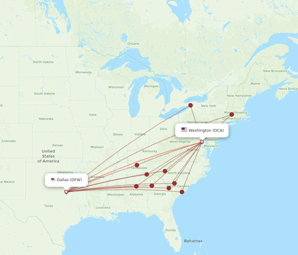 DCA-DFW flight routes