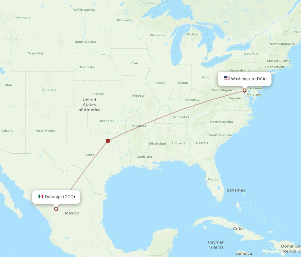 DCA to DGO flights and routes map
