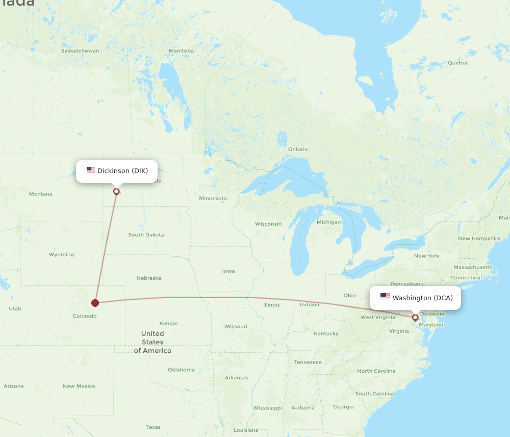 DCA to DIK flights and routes map