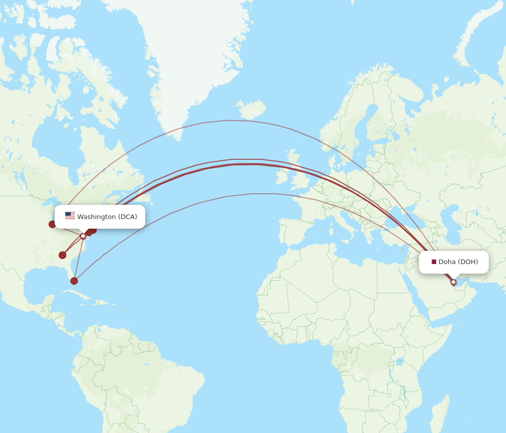 DCA-DOH flight routes