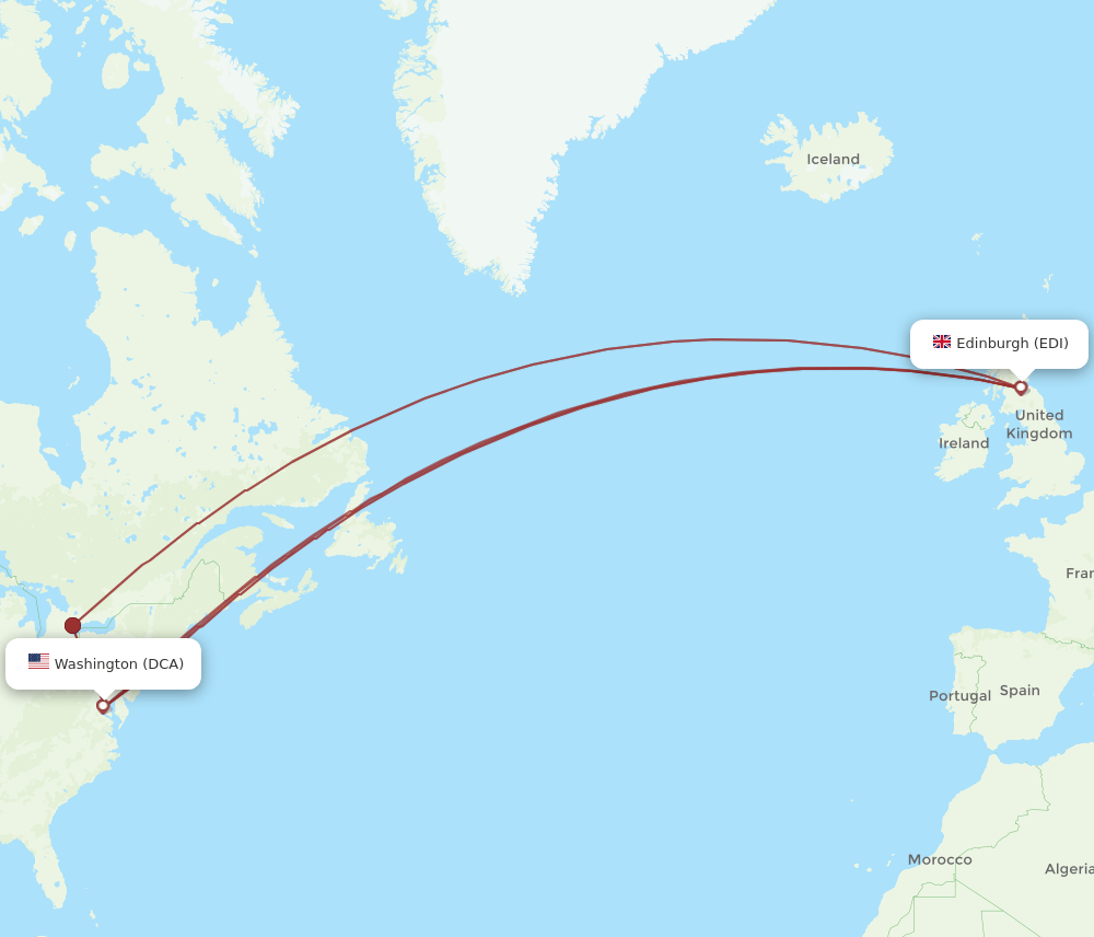 DCA to EDI flights and routes map