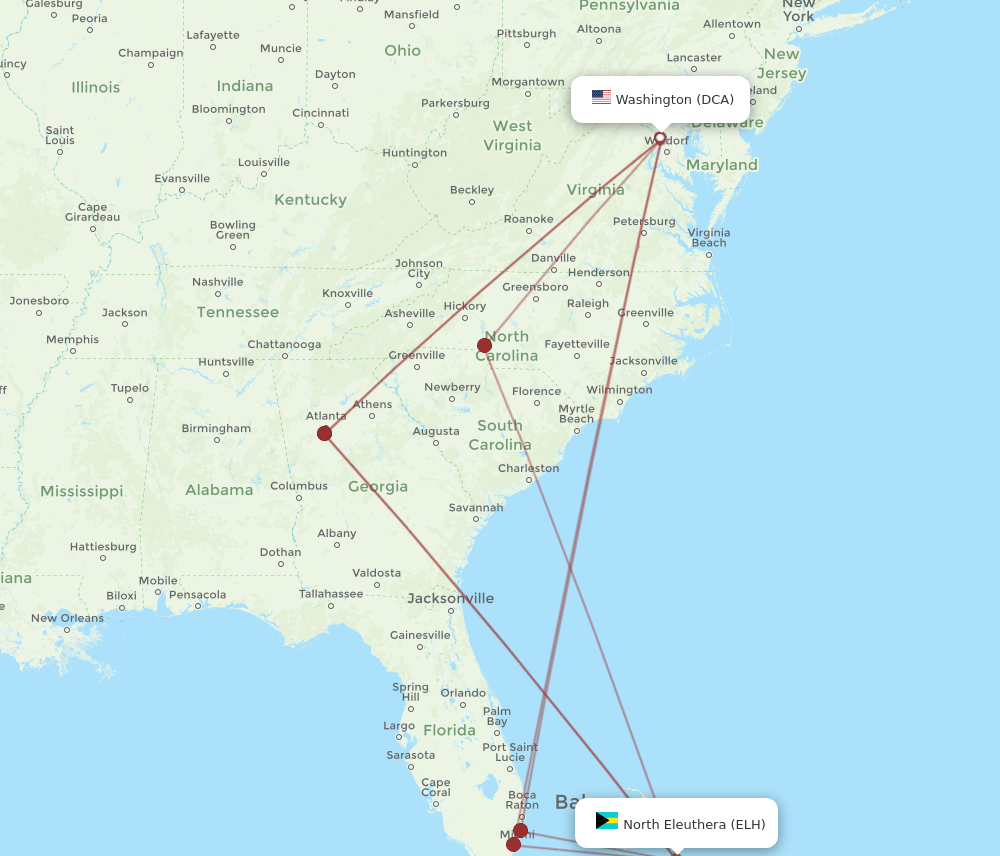 DCA-ELH flight routes