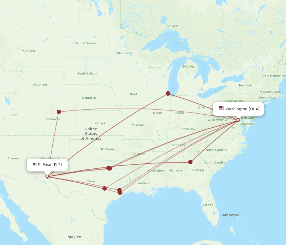 DCA-ELP flight routes