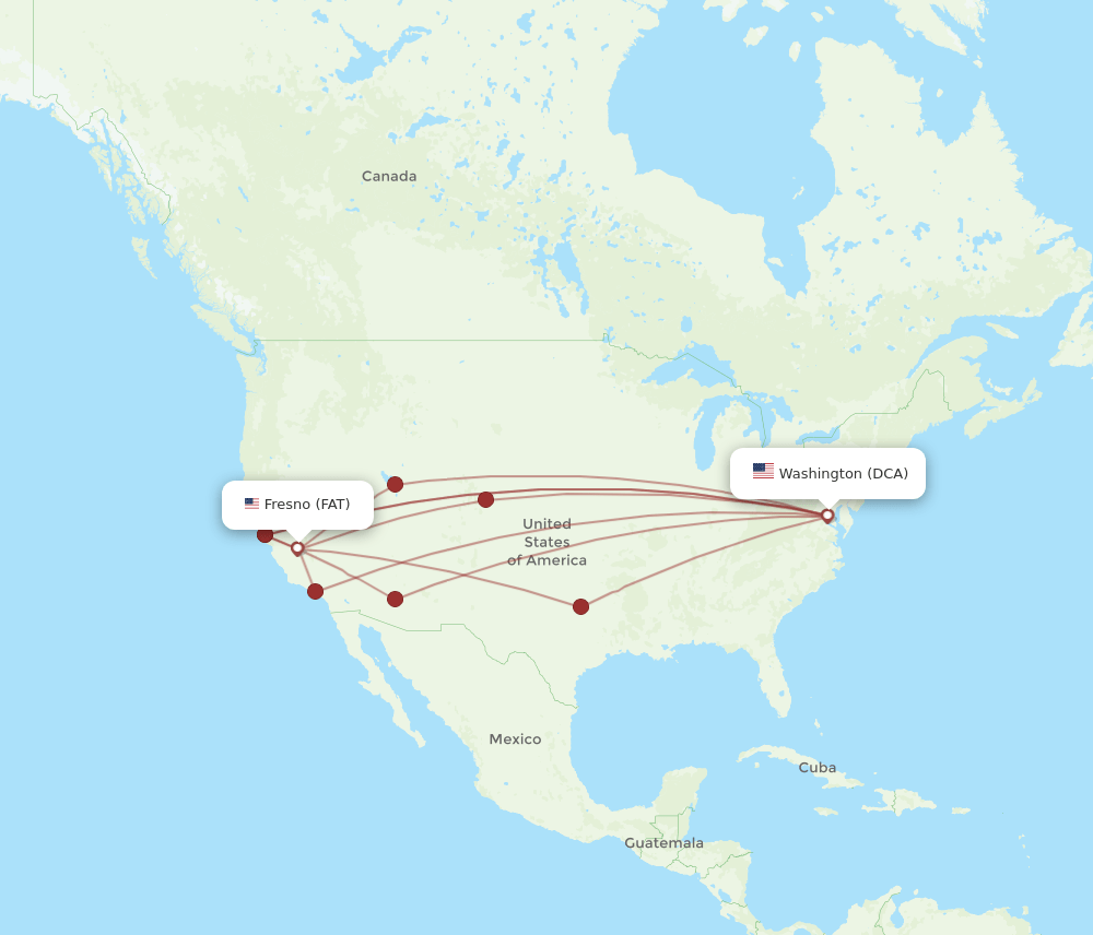 DCA to FAT flights and routes map