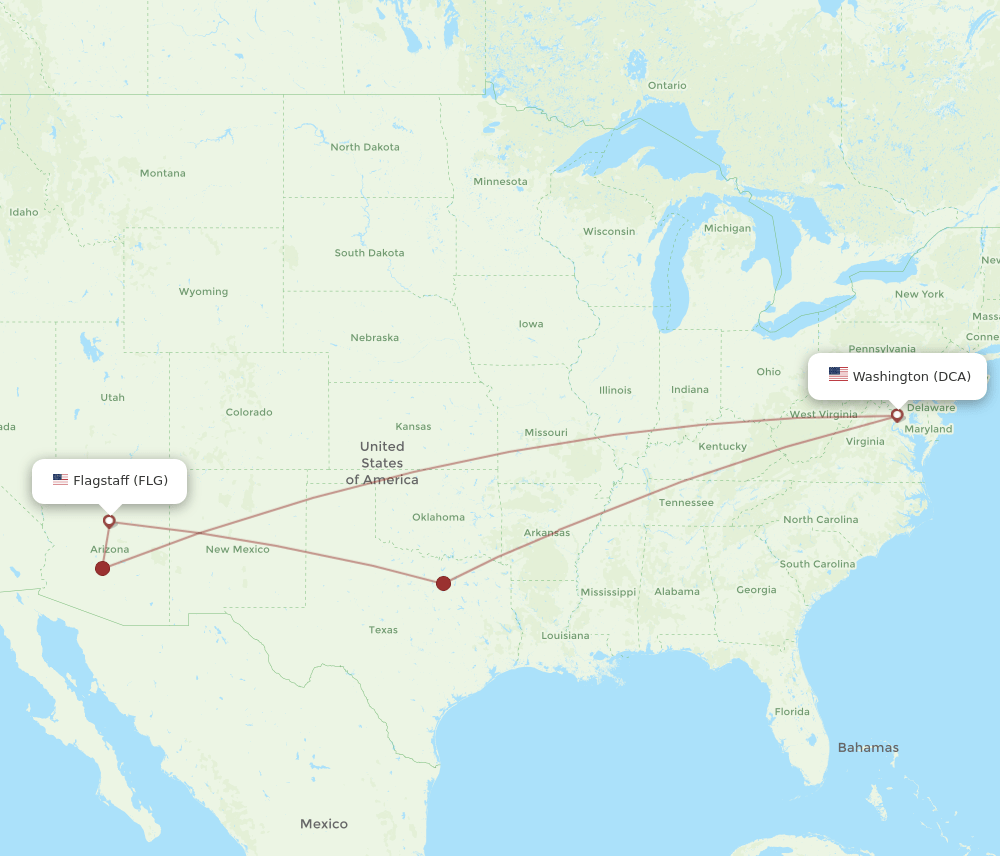 DCA-FLG flight routes